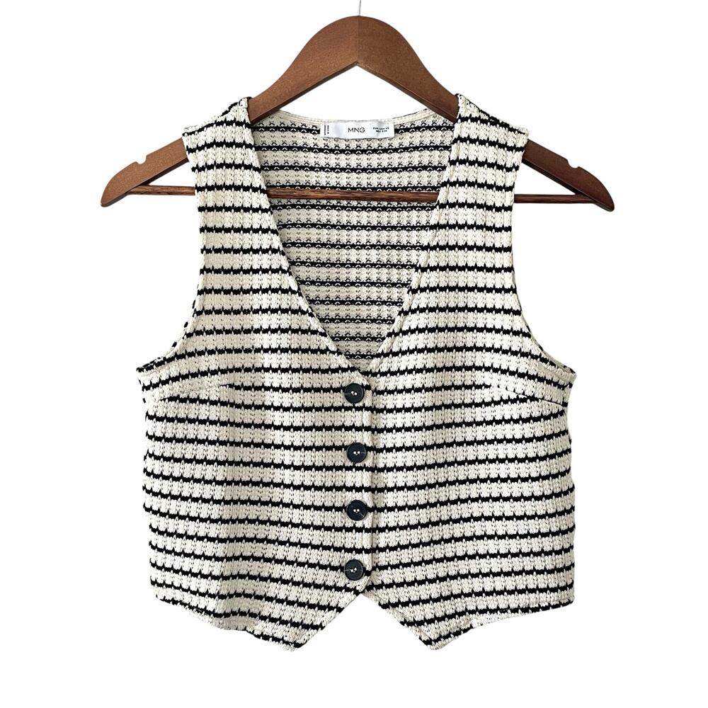 MANGO Striped Crochet Top, Women’s size XS, Boho Coastal Summer Festival Classic